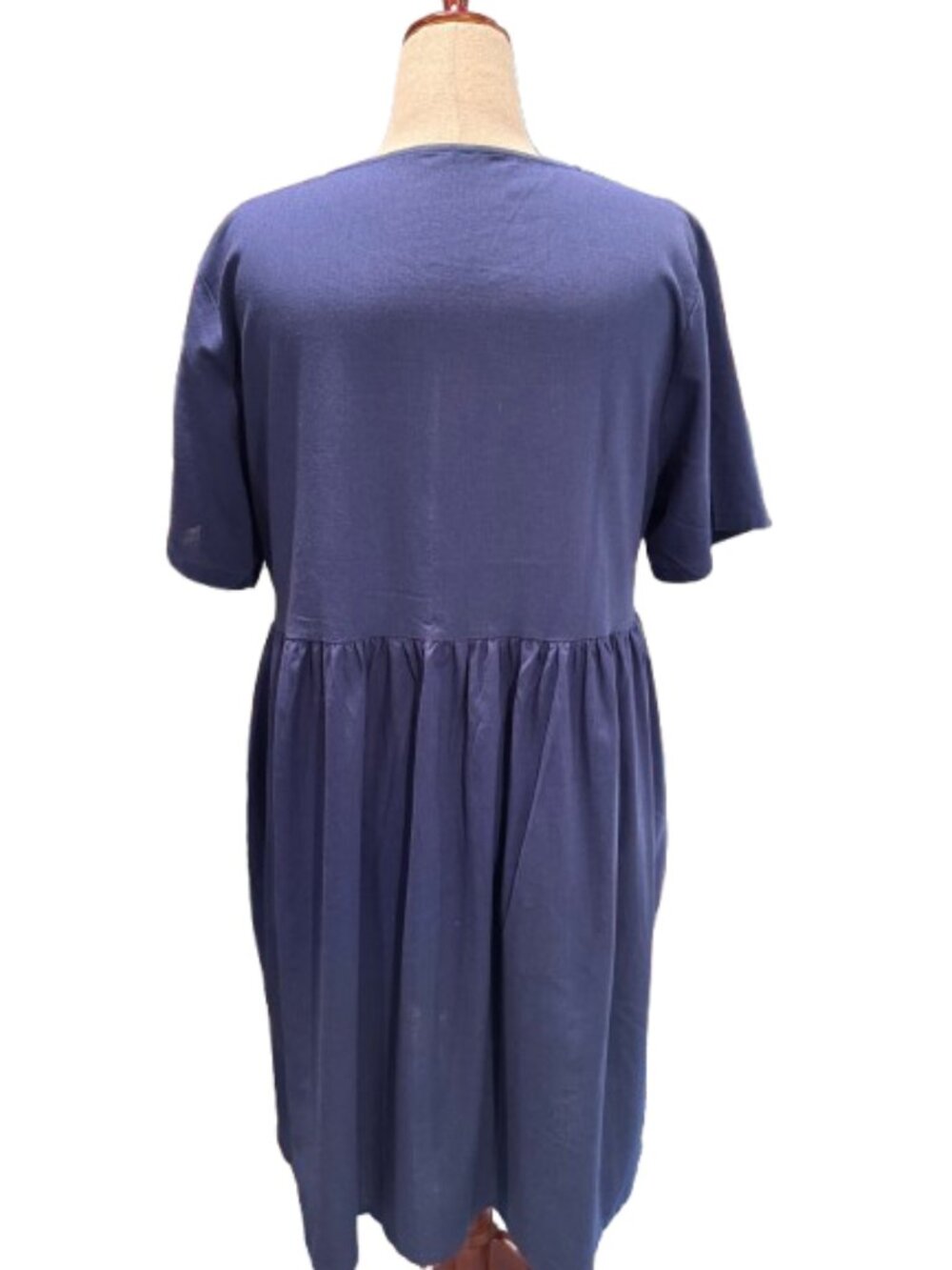 NWT Mordenmiss Navy Cotton Linen Tunic Lagenlook Midi Dress with Pockets (XL) - Picture 7 of 16